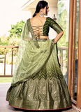 Amazing Embroidered Work Chinon Silk Mehendi Green Lehenga Choli