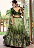 Amazing Embroidered Work Chinon Silk Mehendi Green Lehenga Choli