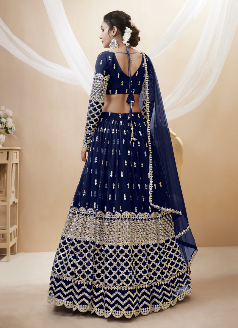 Amazing Navy Blue Georgette Zari Embroidered Lehenga Choli
