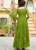 Amazing Parrot Green Georgette Gamthi Work Gown For Navratri Festival