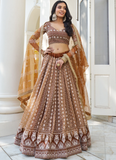 Amazing Sequence Work Net Brown Sangeet Function Lehenga Choli