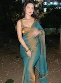 Amazing Teal Green Shaded Heavy Lace Border Silk Saree For Reception