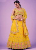 Amazing Yellow Haldi Wear Mirror Work Georgette Lehenga Choli