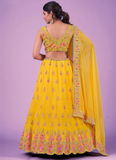 Amazing Yellow Haldi Wear Mirror Work Georgette Lehenga Choli