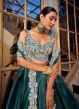 Amazing Silk Plain Teal Green Lehenga With Sequence Embroidered Blouse