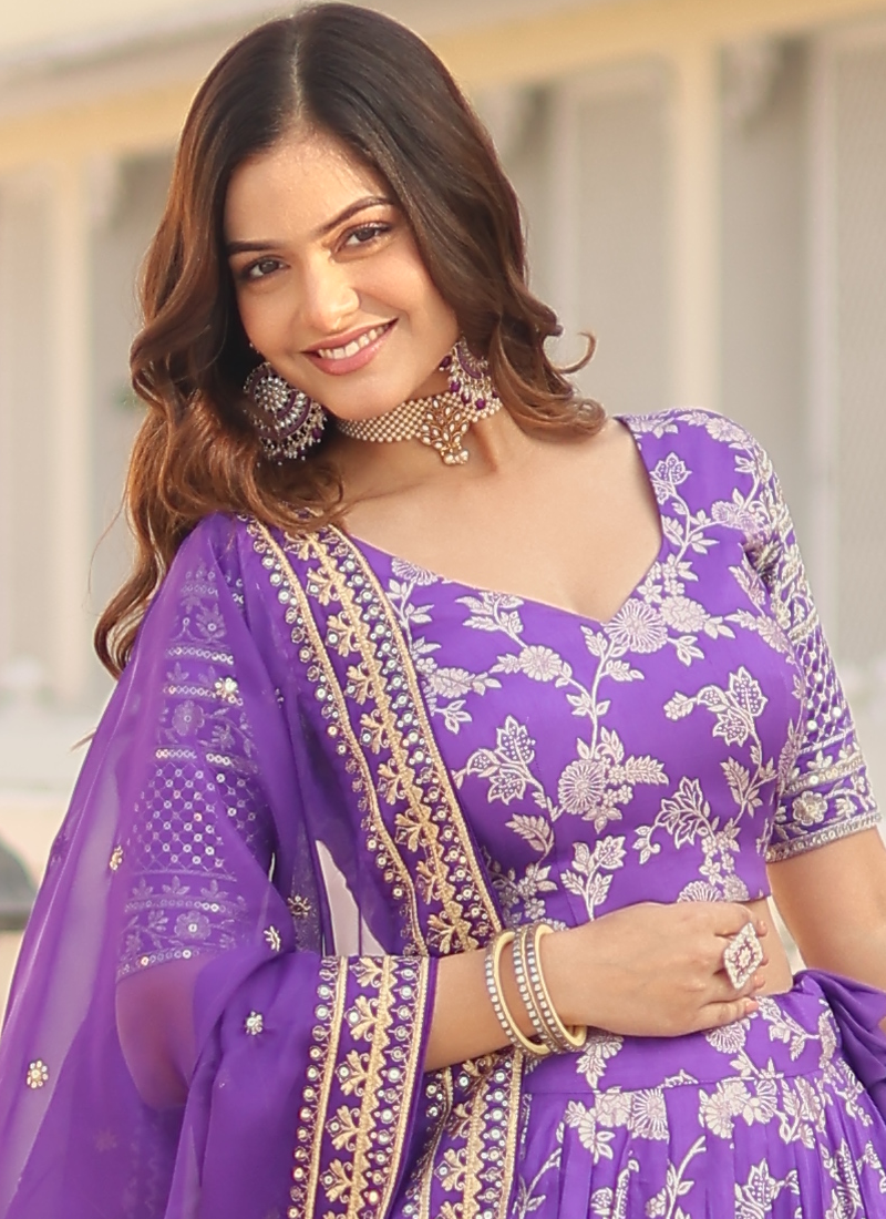 Appealing Lavender Sequence Viscose Jacquard Wedding Lehenga Choli