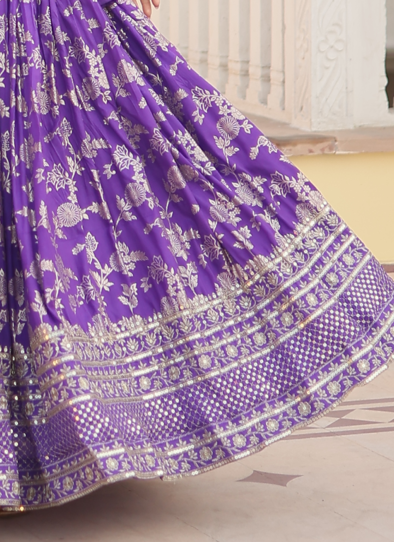 Appealing Lavender Sequence Viscose Jacquard Wedding Lehenga Choli
