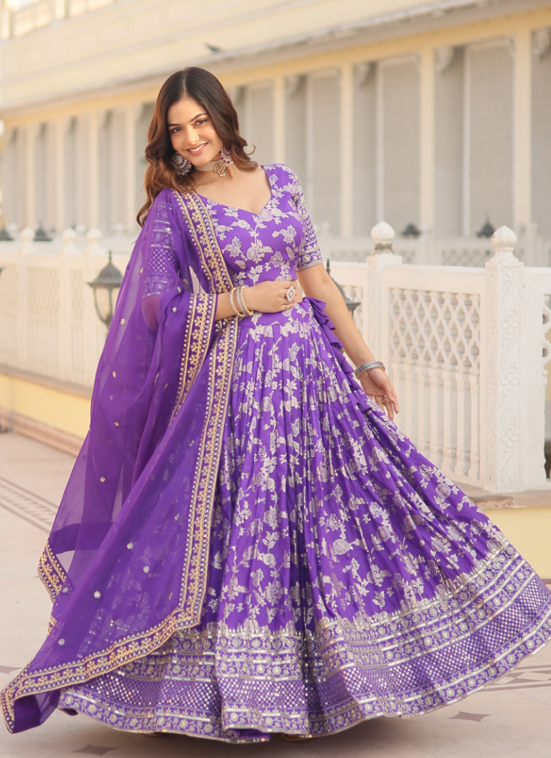 Appealing Lavender Sequence Viscose Jacquard Wedding Lehenga Choli
