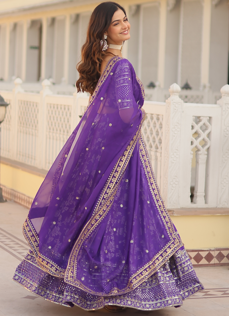 Appealing Lavender Sequence Viscose Jacquard Wedding Lehenga Choli