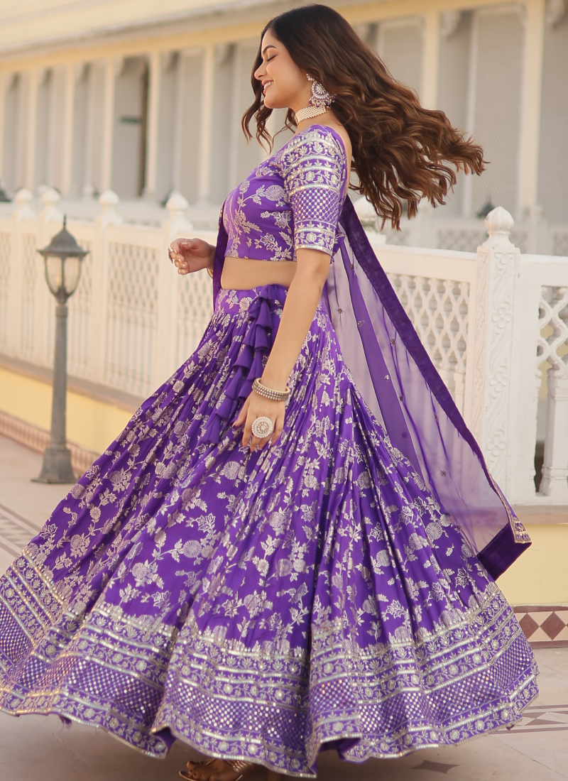 Appealing Lavender Sequence Viscose Jacquard Wedding Lehenga Choli