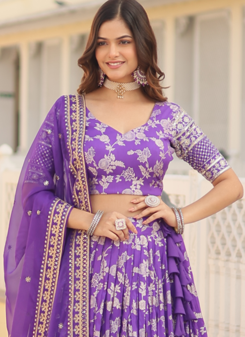 Appealing Lavender Sequence Viscose Jacquard Wedding Lehenga Choli