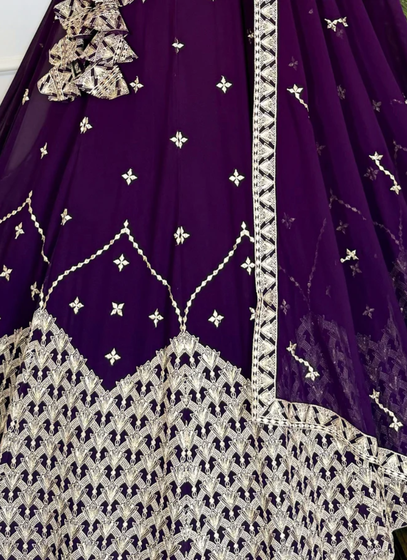 Appealing Sequence Embroidered Georgette Purple Lehenga Choli