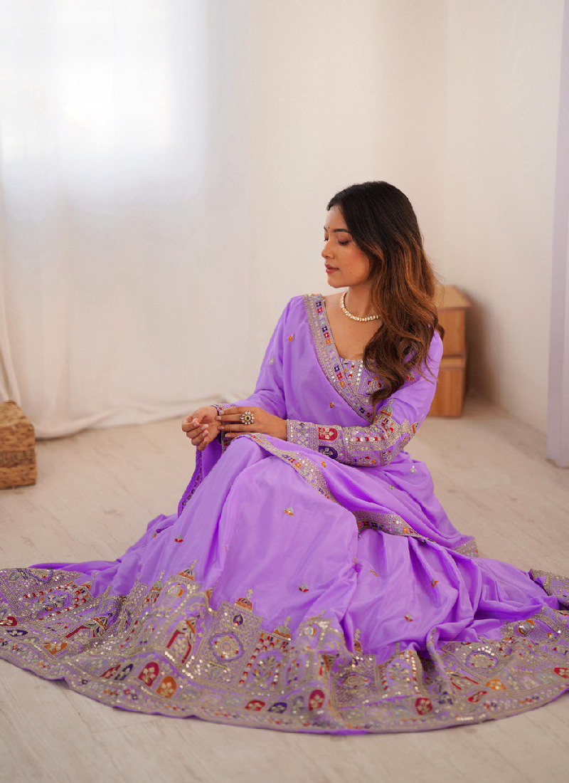 Appealing Sequence Embroidered Lavender Crepe Silk Lehenga Choli