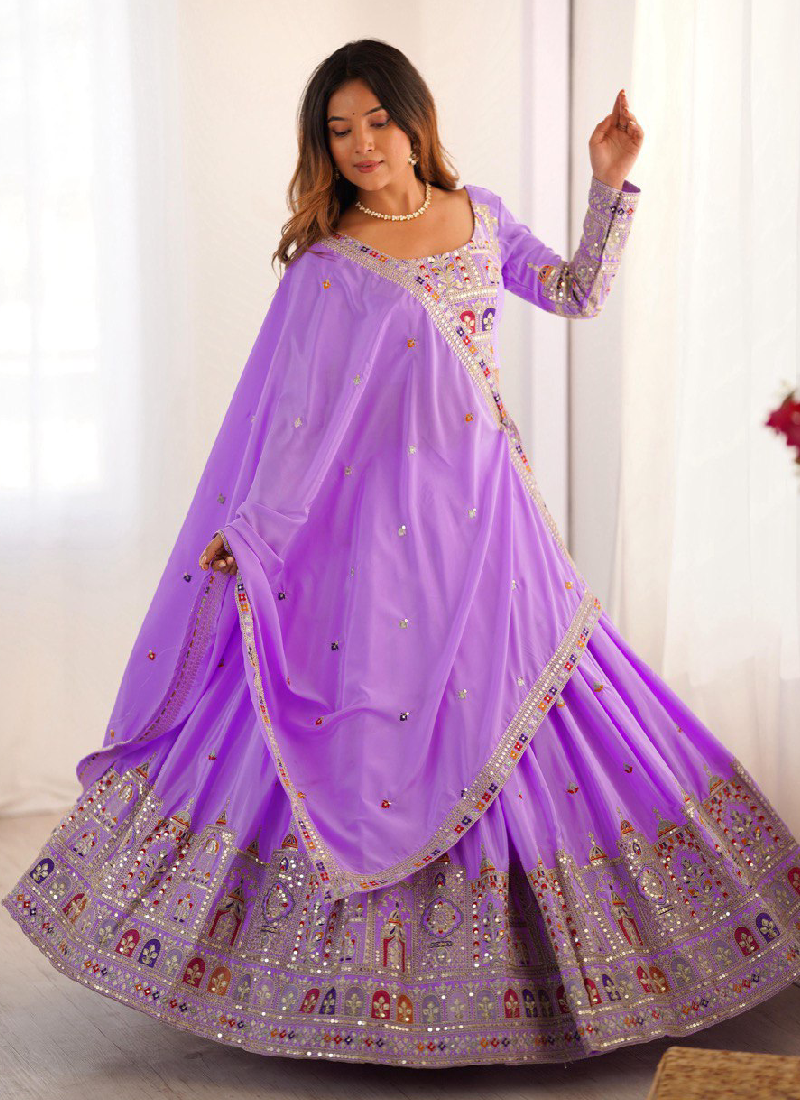Appealing Sequence Embroidered Lavender Crepe Silk Lehenga Choli