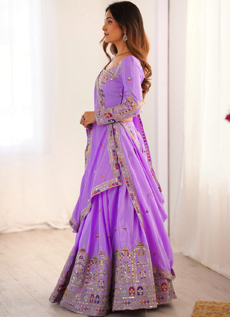 Appealing Sequence Embroidered Lavender Crepe Silk Lehenga Choli