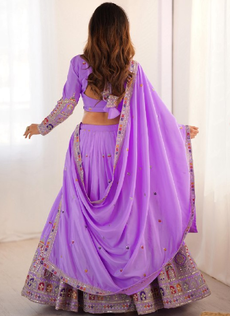 Appealing Sequence Embroidered Lavender Crepe Silk Lehenga Choli