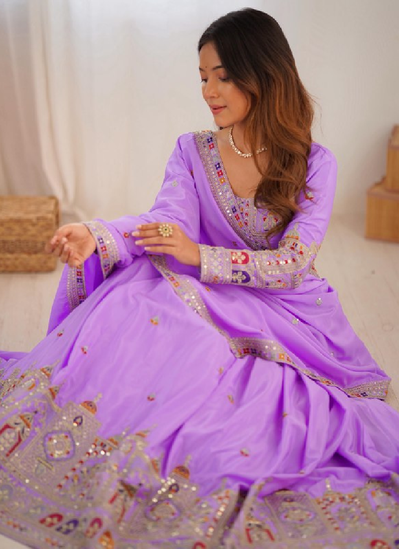 Appealing Sequence Embroidered Lavender Crepe Silk Lehenga Choli