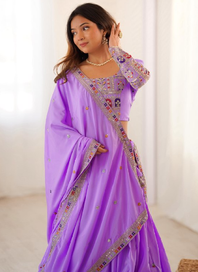 Appealing Sequence Embroidered Lavender Crepe Silk Lehenga Choli