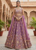Appealing Sequence Embroidered Lavender Organza Lehenga Choli