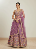 Appealing Sequence Embroidered Lavender Organza Lehenga Choli