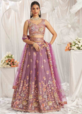 Appealing Sequence Embroidered Lavender Organza Lahenga Choli