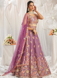 Appealing Sequence Embroidered Lavender Organza Lahenga Choli