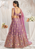 Appealing Sequence Embroidered Lavender Organza Lahenga Choli