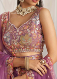 Appealing Sequence Embroidered Lavender Organza Lahenga Choli
