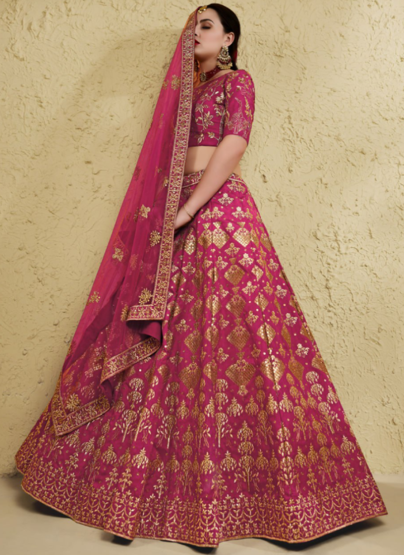 Art Silk Rani Pink Heavy Sequence Embroidred Lehenga Choli For Wedding