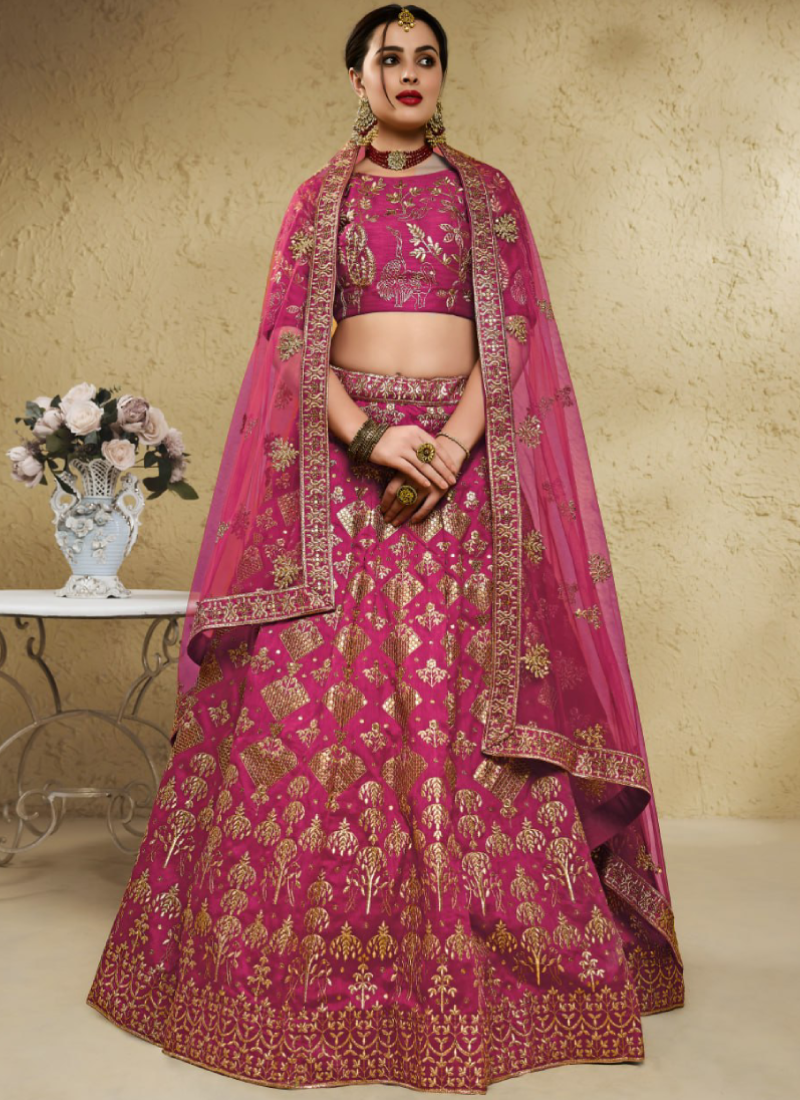 Art Silk Rani Pink Heavy Sequence Embroidred Lehenga Choli For Wedding
