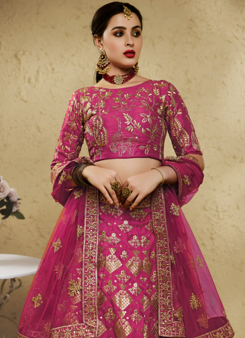 Art Silk Rani Pink Heavy Sequence Embroidred Lehenga Choli For Wedding