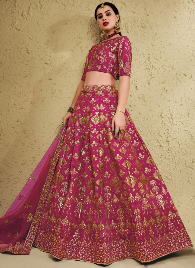 Art Silk Rani Pink Heavy Sequence Embroidred Lehenga Choli For Wedding