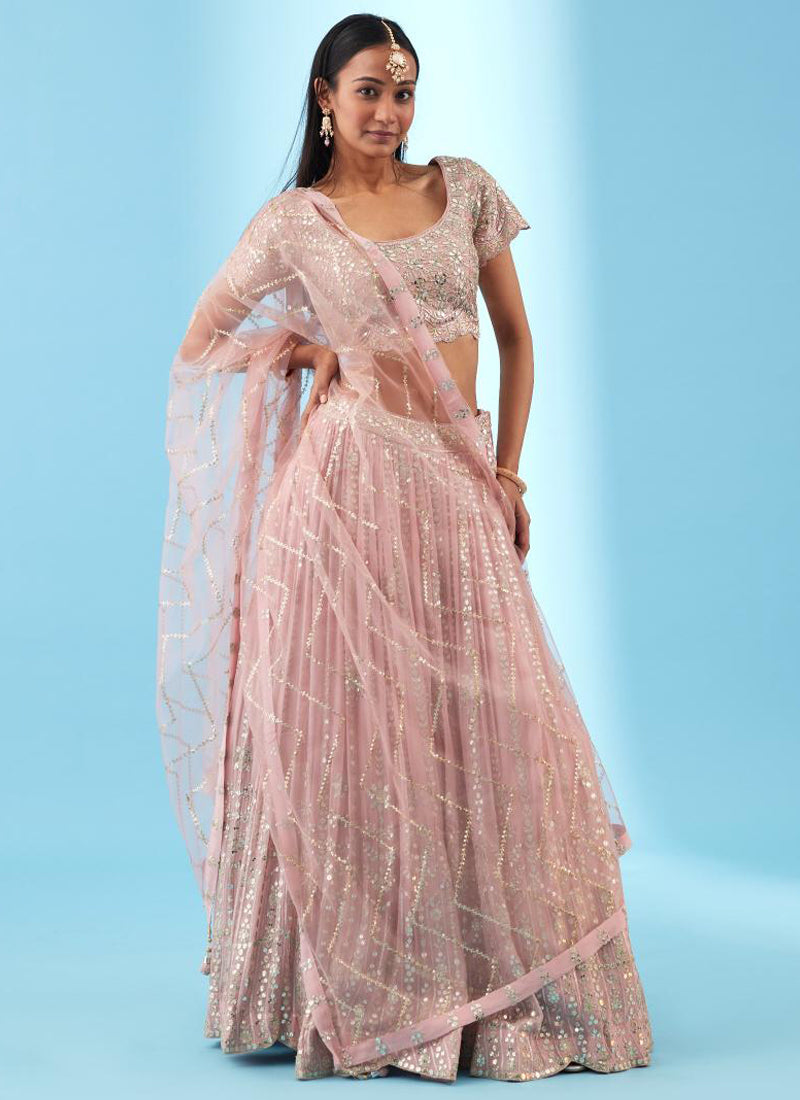 Astonishing Sequence Embroidered Georgette Light Pink Lehenga Choli