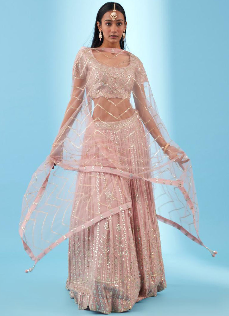 Astonishing Sequence Embroidered Georgette Light Pink Lehenga Choli