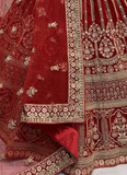 Attractive Diamond Work Velvet Red Bridal Lehenga Choli