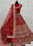 Attractive Diamond Work Velvet Red Bridal Lehenga Choli