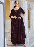 Attractive Embroidered Georgette Purple Salwar Suit