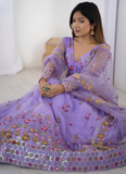 Attractive Net Floral Embroidery Lavender Lehenga Choli With Dupatta