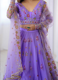 Attractive Net Floral Embroidery Lavender Lehenga Choli With Dupatta