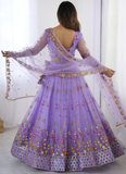Attractive Net Floral Embroidery Lavender Lehenga Choli With Dupatta