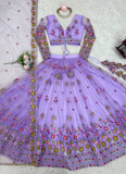 Attractive Net Floral Embroidery Lavender Lehenga Choli With Dupatta