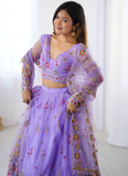 Attractive Net Floral Embroidery Lavender Lehenga Choli With Dupatta