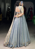 Attractive Organza Zari Embroidered Sky Blue Lehenga Choli For Wedding