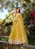 Attractive Thread Embroidered Silk Haldi Special Yellow Lehenga Choli