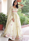 Awesome Gold Crush Multi Thread Embroidered Off White Lehenga Choli