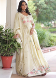 Awesome Gold Crush Multi Thread Embroidered Off White Lehenga Choli