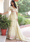 Awesome Gold Crush Multi Thread Embroidered Off White Lehenga Choli