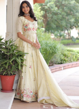 Awesome Gold Crush Multi Thread Embroidered Off White Lehenga Choli