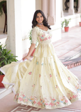 Awesome Gold Crush Multi Thread Embroidered Off White Lehenga Choli