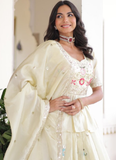 Awesome Gold Crush Multi Thread Embroidered Off White Lehenga Choli